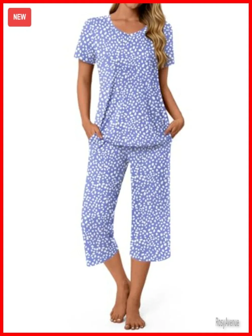 Women's 2-Piece Pajama Set Soft Rayon Capri Sleepwear with Pockets
